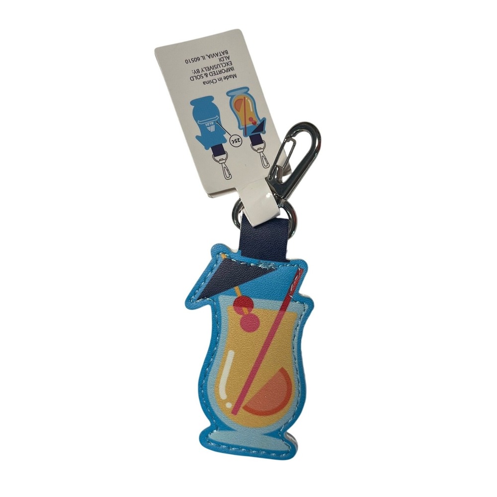 Aldi Keychain Coin Holder Tropical Cocktail Drink Quarter Keeper Blue NWT